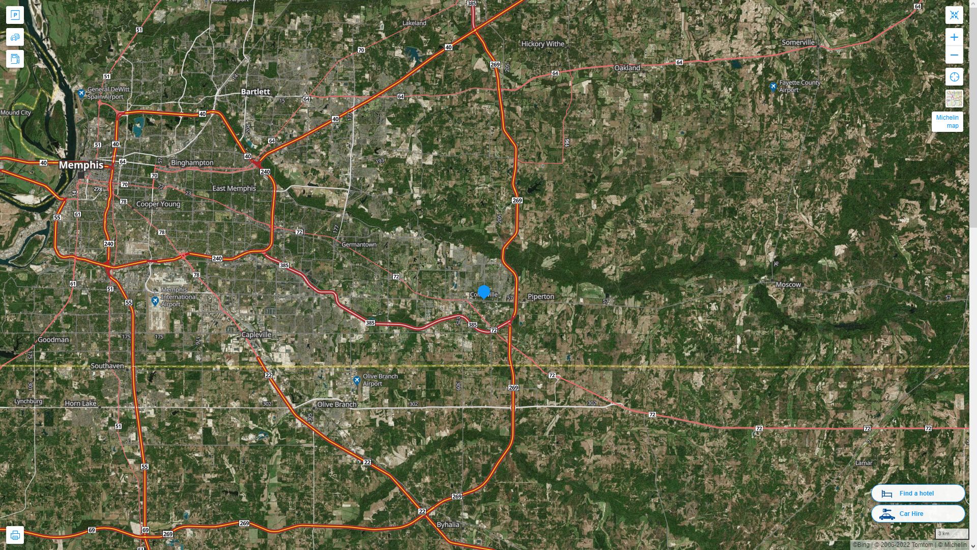 Collierville Tennessee Highway and Road Map with Satellite View